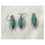 925 Silver 3 pc. Earrings/pendant set, 1 1/4" L,