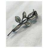 Sterling silver rose brooch, 2"L, .21 oz.