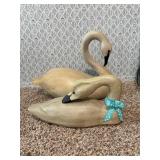2 swans, wood 12" & plastic 14ï¿½