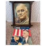 Franklin Roosevelt wood frame photo 15" x 19ï¿½ &