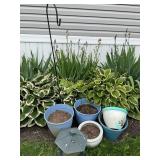 5 flower pots, bird feeder, shepherds hook, " tall