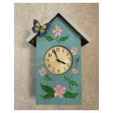Handmade battery operated birdhouse clock 19"l