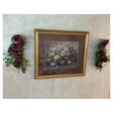 Framed print 27" x 31ï¿½ & 2 floral wall hangings