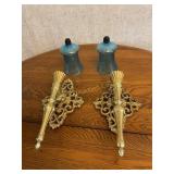 2 Ornate Gold tone wall sconces 11"H,  w/2 blue