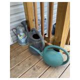 3 watering cans, metal & plastic