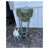Metal & ceramic flower pot , stand 20" tall &