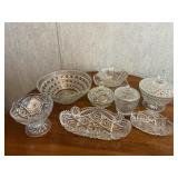 10+ pc. Glass dishes- candy bowls, celery dish,