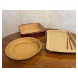 3 Pampered Chef stoneware dishes- bar pan, pie