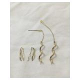 14 kt. 2 pr post earrings, 3/4 & 2 1/2" L, .08 oz.