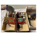 Misc sewing items, wood elephant- needs repair,
