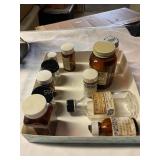 11 vtg prescription bottles, brown& clear glass