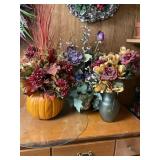 3 faux flower  arrangements & glass circle 19" dia