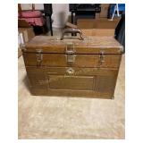 Vtg Machinist wooden tool box w/ contents