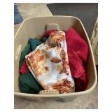 Misc blankets, tablecloth, etc in tote