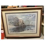 Harry L Richardson framed mill/Geese print 28"  x