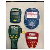 4 hand held games, pocket poker, sports bass,