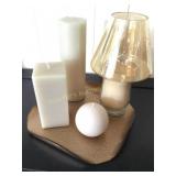 4pc. Candles - tallest 9" w/glass tray 10