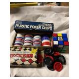 Game pcs checkers, plastic poker chips, Rubik
