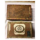 2 wooden cigar boxes w/ contents