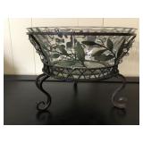 Glass bowl 11"d w/metal stand 8"h