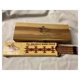 Blackfeet Indian cedar pencil box 8 1/2 " x 1