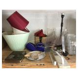Misc. Lamp shades,lamp,plastic file holders,hand