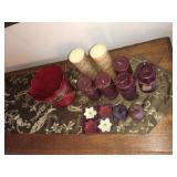 Candles,table top runner,metal pot,etc.