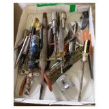 Misc hand tools, wrenches, screw drivers, tape