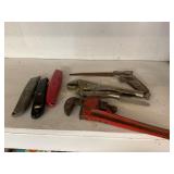 Misc cutters, pipe wrench, Craftsman pliers, etc.