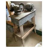 2 headed  grinder w/motor & wood stand (NO ship)