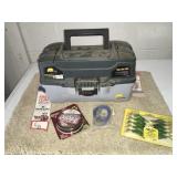 Plano 2 tray fishing tackle box w/line,jigs,etc