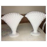 2 Milk glass  Hobnail vases 8'h
