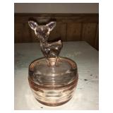Pink Glass deer trinket dish 6'