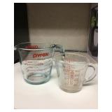 Pyrex 2 cup & 1 cup glass measuring cups, (1 c
