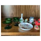 Misc bird figurines, vase 3.5' tall, etc