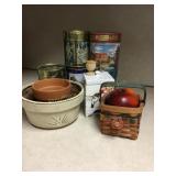 Metal tins, 5' x 4' dia, planters, basket, etc