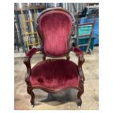 Victorian style parlor chair, red velvet,