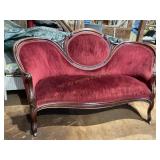 Vintage Victorian sofa, medallion back, red