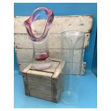 2 Collectible vases, Art glass plum trim 10ï¿½H,