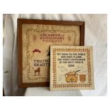 2 cross  stitch, 1 framed, largest 16x16'