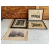 Misc art, signed colored etchings, etc., Paris,