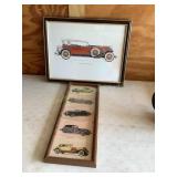 2 Classic car framed prints, 14x17'