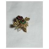14 kt 585 bumble bee brooch/pendant, blue topaz,