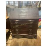 Mahogany serpentine, front secretary desk, ball &