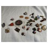 Misc. costume jewelry, pins, tie tacks, scouts,
