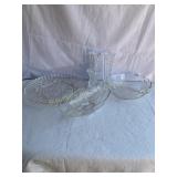 Misc glassware-vases-7' tallest, platter11ï¿½ dia,