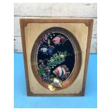 Framed Vtg jewelry art, Port Hole, aquatic