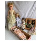6 dolls porcelain & plastic 24' tallest