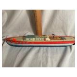 J Chein & Co. Peggy Jane tin litho wind up boat,