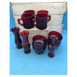 13 pc. Ruby Red glassware - vases, mugs, dessert